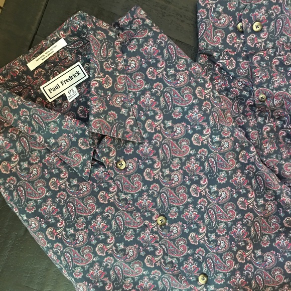 Button Down Paul Fredrick Shirt 17.5 Neck Paisley - Picture 3 of 5